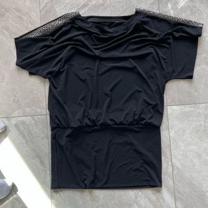 White House Black Market Black Blouse Dress/Tunic Beaded Studs Size XL